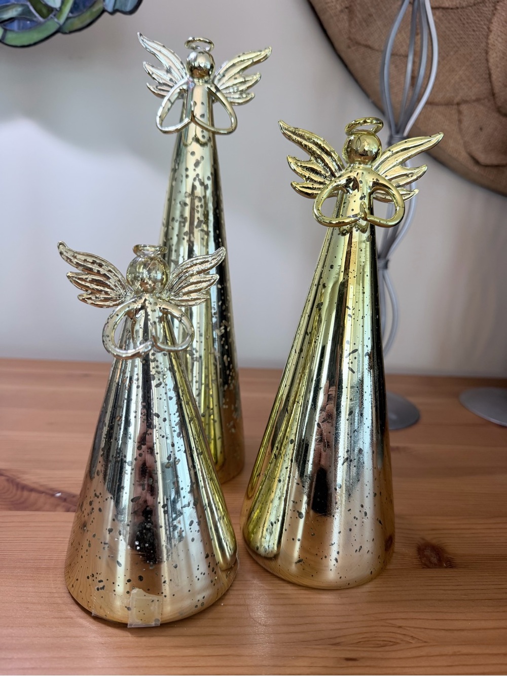 Set of 3 Gold Mercury Glass Angel Holiday Figurines